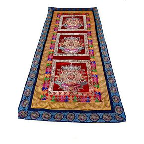 Tibetan buddhist handmade silk brocade auspicious symbol table runner/altar cloth/shrine cover/table cover/handmade in nepal/red