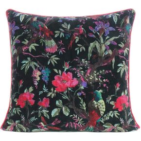 Eyes of India - 24" Black Velvet Floral Flower Bird Colorful Throw Sofa Cushion Couch Pillow Cover Case Boho Chic Bohemian Accent Indian Handmade Cover ONLY