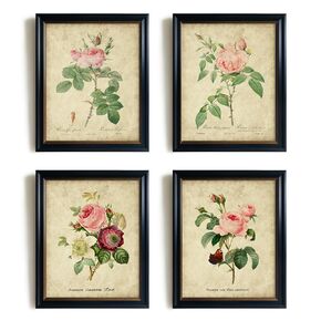 French Country Watercolor Vintage Flower Poster Prints – Pink Red Green Floral Pictures Gallery Gift - Rustic Modern Farmhouse Cottagecore Roses Wall Art – Moody Plant Botanical Leaves Room Décor