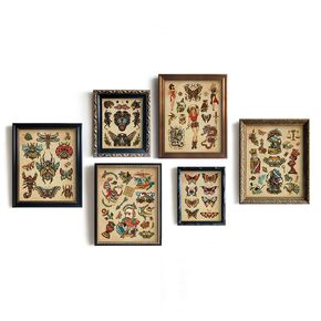 Vintage Tattoo Poster Picture Set - Tattoo Flash Wall Art & Decor - Tattoo Shop Wall Decoration - Old School Tattoo Pictures - Gift for Tattooist - Oddity and Curiosity Decor Tattoo Print Room Décor