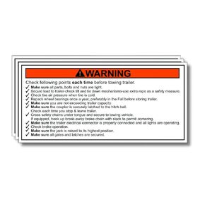 Trailer Towing Checklist Warning 5" Decal, Sticker, Label, Safety - 3 Pack