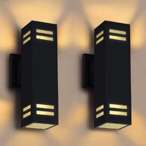 Up Down Lights Outdoor Wall Light, Brown Exterior Dawn to Dusk Outdoor Light Fixture, Porch Lights Wall Mount 2 Pack, IP65 Aluminum Modern Outside Lights for House Front Door, Porch