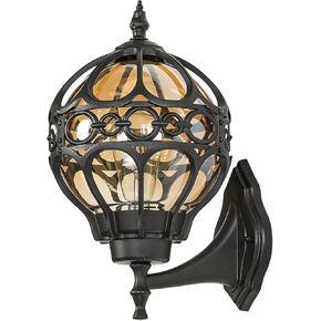 Outdoor Wall Lights, Black Globe Porch Light, Spherical Aluminum Exterior Lighting Fixtures for Patio Yard Doorway Garage, Anti-Rust Waterproof Globe Outside House Lantern Wall Mount with Amber Glass
