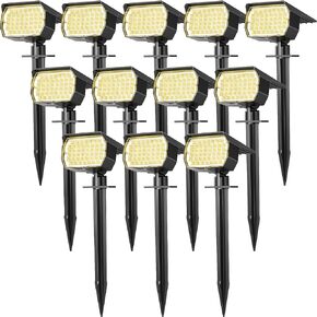 Solar Spot Lights Outdoor Waterproof IP65, 12 Pack Landscape Spotlights with 46 LEDs, 3 Modes Auto On/Off Solar Powered Flood Lights for Outside Pathway, Yard, Garden, Walkway (Warm White)