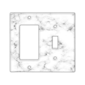 Decorative Wall Switch Cover Plate - White Marble Decor Switch Plate - Beautiful Stone Marble Finish With Colors of White and a Little Bit of Grey (Single Outlet Cover)