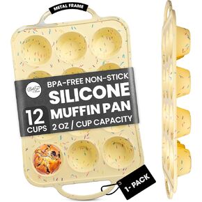 2 Pack Silicone Mini Muffin Pan 12 Count – Non-Stick Silicone Muffin Pans for Baking, BPA-Free Cupcake Pans for Baking, Easy Release, Metal Handles, Oven & Dishwasher Safe
