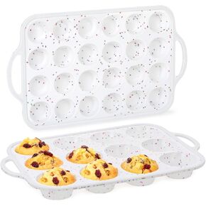 CAKETIME Mini Muffin Pan, Metal Reinforced Frame Mini Cupcake Pans 24 Cups Nonstick Mini Muffin Silicone Molds with Handle for Baking Muffins, Cupcakes, Egg Bites 2 Pack