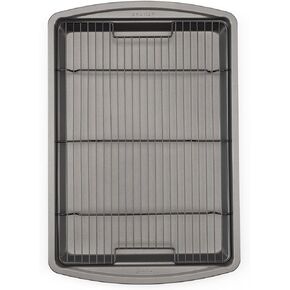 Goodcook 15 "× 10.5" مقلاة خبز من الصلب الكربوني غير الكربون ورفرف الأسلاك المرتفعة - Pizza Pizsa ، لحم الخنزير المقدد المقرمش ، مقلاة طبخ متعددة الأغراض ، رف التبريد ، مجموعة أدوات طبخ المطبخ ، غسالة الصحون آمنة