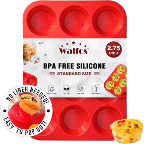 Walfos Muffin Pan Set - 12 Cups Regular Silicone Cupcake Pan, Non-stick and BPA Free, Great for Making Muffin Cakes, Tart, Fat Bombs - Dishwasher Safe, 2-Piece