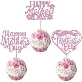 30 PCS Mother's Cupcake Topper Happy Mother's Day Pink Party Cake Decorations Cupcake Toppers Parts for Mother's Birthday Party 30pcs (Teddy Bear Pink)