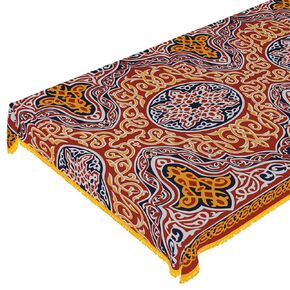Ramadan Tablecloth Decorations – Handmade Tablecloth, Printed Egyptian Khayamiya Design, Colorful Red, Cotton Blend – 55"x70" (140x180 cm) Rectangle