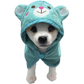 Dog Hooded Bathrobe Towel, Fast Drying Bath Towel Absorbent Warm Blanket Blue L