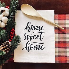 Home Sweet Home Kitchen Towel – Housewarming Gift – Farmhouse Cotton Dish Towel – Rustic Kitchen Décor, New Home Gift, Flour Sack Tea Towel