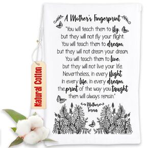 A Mother's Fingerprint - Inspirational Kitchen Tea Towels Perfect for Mother's Day - Funny Decorative Dish Towels with Sayings, Housewarming Kitchen Gifts - Multi-Use Cute Kitchen Towels - Funny Gifts