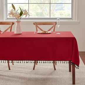 Table Cloth Rectangle Table Heavy Duty Cotton Linen Texture Tablecloth Farmhouse Waterproof Wrinkle Free Table Cover with Ivory Tassel for Kitchen Dining Holiday Party, Ivory, 55" x 75"