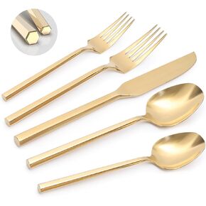 Gold 20 Piece Stainless Steel Silverware Set, Handle Flatware, Modern Mirror Finish Cutlery Set, Service for 4, Dishwasher Safe