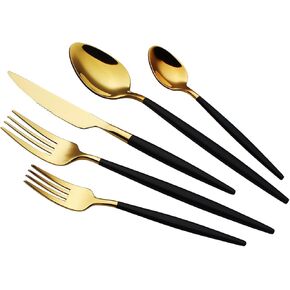 20 Piece Luxury Silverware Set for 4 Gold Top & Black Handle Mirror-Polished 18/10 Stainless Steel Heavy Flatware Set Modern Cutlery Set Knife/Fork/Spoon with Gifts for Home & Hotel