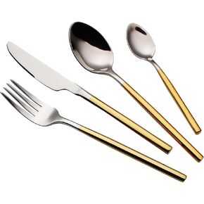 24 Piece Silverware Set For 6 Black Heavy duty 18/10 Stainless Steel Flatware Set Modern Design Knife/Fork/Spoon Mirror Polished Dishwasher Safe Cutlery Set with Gifts