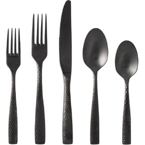 Fortessa Lucca Faceted Brushed Black 18/10 Stainless Steel 20 Piece Flatware Set, Service for 4, Brushed Black