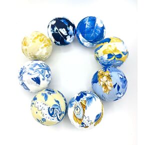 2.5" Sunshine Garden Blue Yellow floral fabric wrapped bowl fillers, set of 8, trendy home decor, flowers, dough bowl vase, basket, apothecary jar, blue white yellow