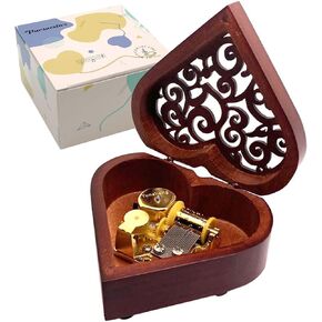 Pursuestar You Are My Sunshine Music Box, Heart Shaped Vintage Hollow Out Wood Mechanism Wind Up Musical Box Gifts for Birthday Christmas Wedding Valentine's Day