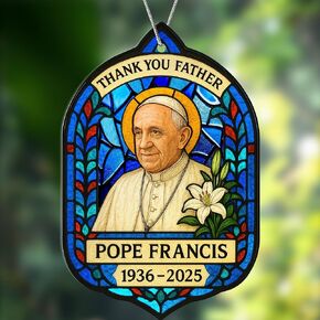 Pope Francis Memorial Acrylic Suncatcher Ornament, Thank You Father Pope Francis Christmas Ornament, Religious Catholic Gifts for Women Men, Christian Keepsake, Catholic Memorabilia Tribute