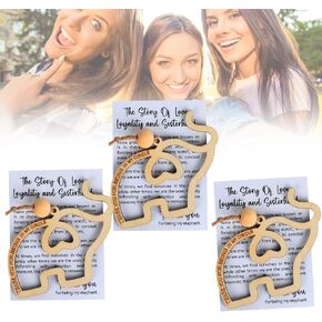 3 PCS Friendship Ornament ، زخرفة أخوة الفيل للنساء القبيلة ، زخرفة عيد الميلاد الفيل الخشبية مع بطاقة القصة ، هدية الصداقة لأفضل الأصدقاء الأخت ، هدية فيل الصداقة