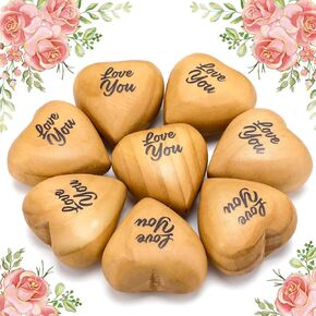 Kigeli 8 PCS منحوتة قلب خشبي شكل هدايا عيد الأم Love You محفورة 3D الخشب