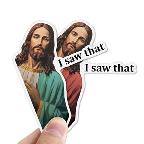 Jesus I Saw That Sticker Vinyl Sticker, Funny Sticker Gifts, Stickers for Laptops, Cars Stickers, Water Bottle Stickers, 3 inch Tall, Pack of 6 (3 Red, 3 Green)