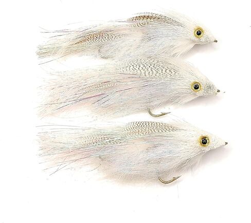 Set of 3 articulated streamers for fly fishing. bass, trout and all freshwater fish species 4'' long combination (many colors available) (White) in Kuwait
