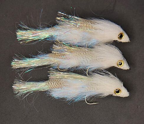Set of 3 articulated streamers for fly fishing. bass, trout and all freshwater fish species 4'' long combination (many colors available) (White) in Kuwait
