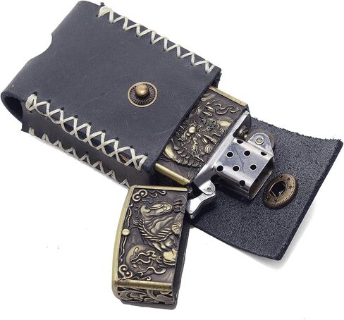 Handmade Leather Lighter Case for Men with Belt Clip | Heavy Duty Saddle-Stitched for Zippo Cover | Navy Blue Genuine Cowhide Holder (Fits 2.3" Lighters) in Saudi Arabia