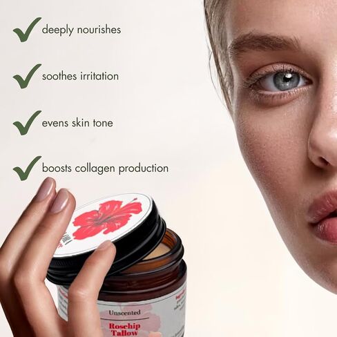 100% Grass-Fed Beef Tallow Face Moisturizer - Natural Organic Skin Care with Lavender Essential Oil - Nourishing 2oz Balm with Rose Hip Oil & Beeswax for Sensitive Skin, Hands & Lips in Saudi Arabia