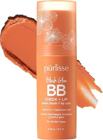 Pürlisse Blush Glow Lip و Cheek Lient - عصا أحمر الخدود للخدين والشفاه مع حمض فيتامين E & Hyaluronic - عصا أحمر الخدود مرطبة وقابلة للبناء 2 في 1 - شعاب المرجان الصيفي (.28 أوقية) in Kuwait