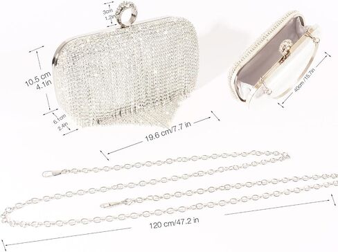 Silver Sparkling 3-in-1 Handbag with Tassels Evening Bag for Women Formal Clutch Purses for Women Durable Fashionista Women's Evening HandBags 7.7'x5.3'x2.4' Perfect for Bridal Wedding Party (silver) in Saudi Arabia