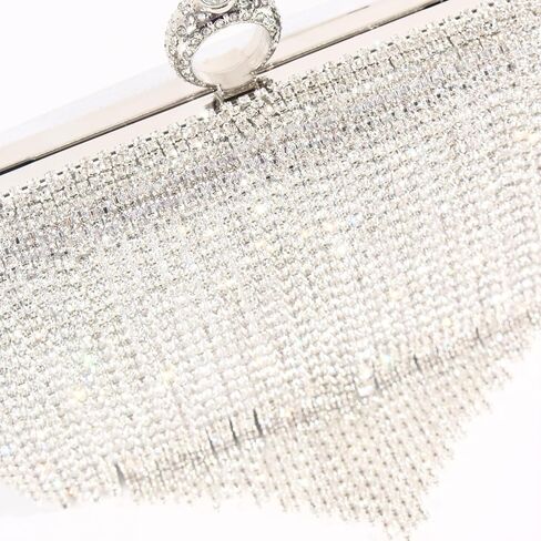 Silver Sparkling 3-in-1 Handbag with Tassels Evening Bag for Women Formal Clutch Purses for Women Durable Fashionista Women's Evening HandBags 7.7'x5.3'x2.4' Perfect for Bridal Wedding Party (silver) in Saudi Arabia