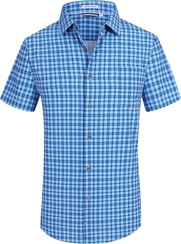 Alex Vando Mens Button Down Shirts Wrinkle Free 4-Way Stretch Short Sleeve Business Casual Shirt in Saudi Arabia