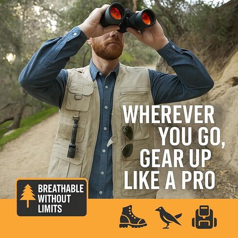 Humvee Safari Photography Vest For Men, Women, Unisex - Vest for Hunting, Fishing, Camping, Travel, Hiking, Outdoor - 100% Cotton, Khaki, Large, Christmas Gift in Kuwait