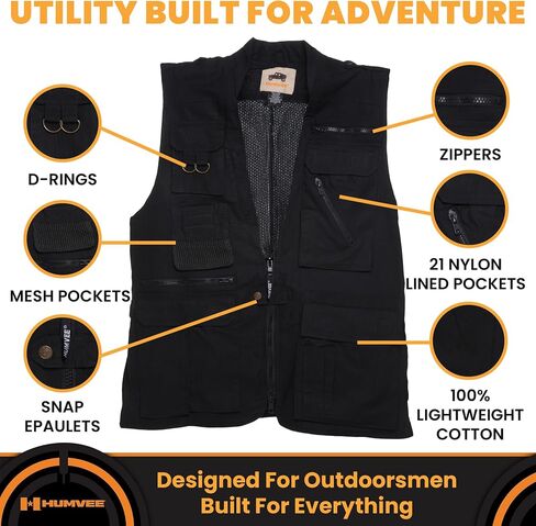 Humvee Safari Photography Vest For Men, Women, Unisex - Vest for Hunting, Fishing, Camping, Travel, Hiking, Outdoor - 100% Cotton, Khaki, Large, Christmas Gift in Kuwait