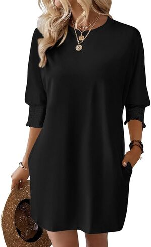 Dokotoo Womens Dresses 2025 Spring 3/4 Sleeve Fashion Dresses Crewneck Casual Mini Dress with Pockets S-XL in Kuwait