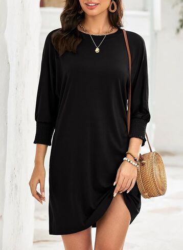 Dokotoo Womens Dresses 2025 Spring 3/4 Sleeve Fashion Dresses Crewneck Casual Mini Dress with Pockets S-XL in Kuwait