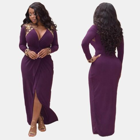 Women Wrap Maxi Dress Long Sleeve Holiday Spring Summer Cocktail Dress High Slit Evening Gown V Neck (One size fit from XSmall until Large size, Black) in Saudi Arabia