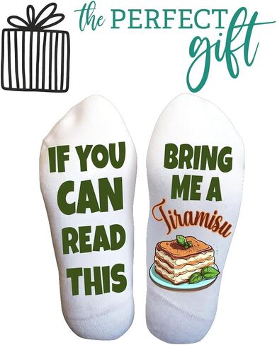 Funky Fun Socks With Sayings Food Themed Collection- Bring me a Tiramisu Italian Pastries Socks, Women's Classic Novelty Crew Socks, Women's Fun Food & Drink Crew Socks in Kuwait