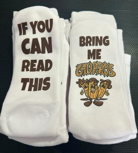 Funky Fun Socks With Sayings Food Themed Collection- Bring me a Tiramisu Italian Pastries Socks, Women's Classic Novelty Crew Socks, Women's Fun Food & Drink Crew Socks in Kuwait