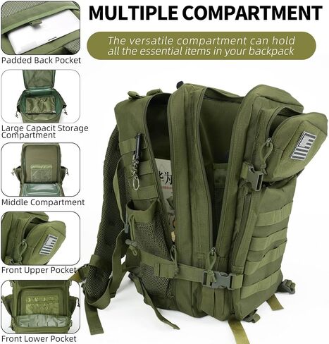 gracedon Tactical Backpack - Military Molle Bag 3 Days Pack for men and Women Large Assault Rucksack 25-45L (45L-Black) in Saudi Arabia