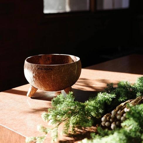 Set of 2 Coconut Bowls with Three Legs (polished), 4.7" W x 3.1" H, Wooden Bowls for Smoothie, Salad, Yogurt, Decorative for home Décor, Vegan Birthday Gifts, Handmade in Saudi Arabia