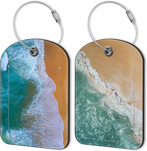 2 Pack Luggage Tag for Suitcase Sun Mountains Tree River Landscape Leather Suitcase Tags with Privacy Name ID Label and Stainless Steel Loop for Travel Bag in Saudi Arabia