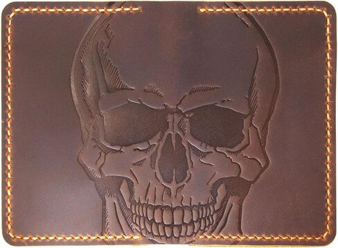 Leather for Men & Women Front Pocket Card Holder | Minimalist Wallet | Front Pocket Wallet | Leather Card Sleeve | Minimalist Handmade Card Holder (Style 2 (Skull and Bones)) in Saudi Arabia
