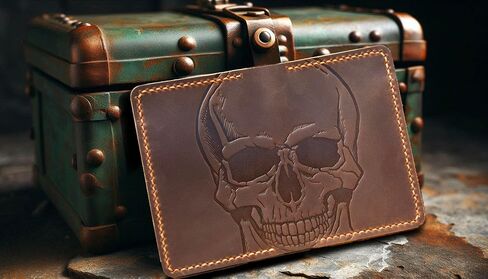 Leather for Men & Women Front Pocket Card Holder | Minimalist Wallet | Front Pocket Wallet | Leather Card Sleeve | Minimalist Handmade Card Holder (Style 2 (Skull and Bones)) in Saudi Arabia