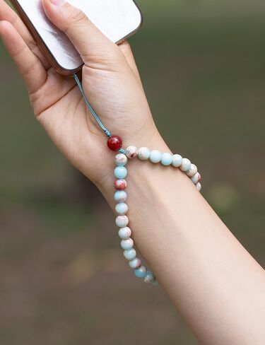Handmade Natural Gemstone Beaded Charm Cell Phone Camera Lanyard, Stanley Cup Accessories, Wrist Strap, Phone Chain String, Keychain Decor for Wallet (Shoushan Stone A) in Saudi Arabia